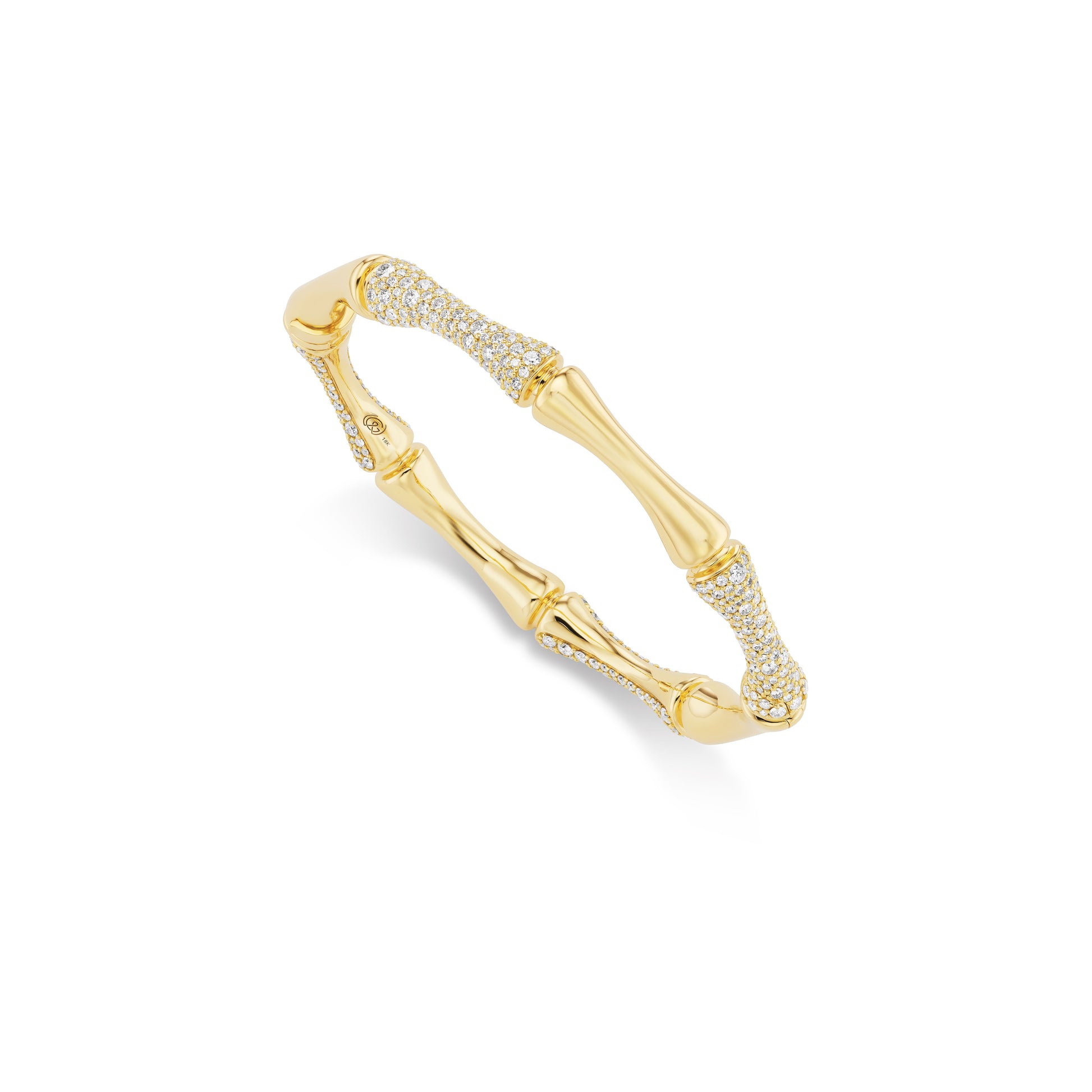 Gold bracelet with diamond accents on a white background