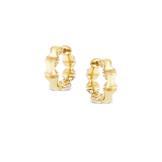 Gold hoop earrings on a white background