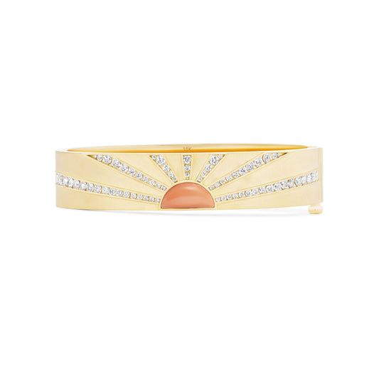 Diamond Channel Set Sun Ray Bangle with Angel Skin Coral