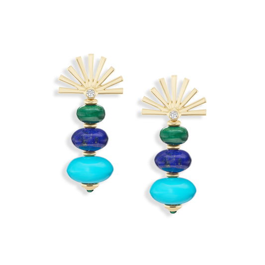 Mini Root Earrings with Malachite, Lapis, and Turquoise