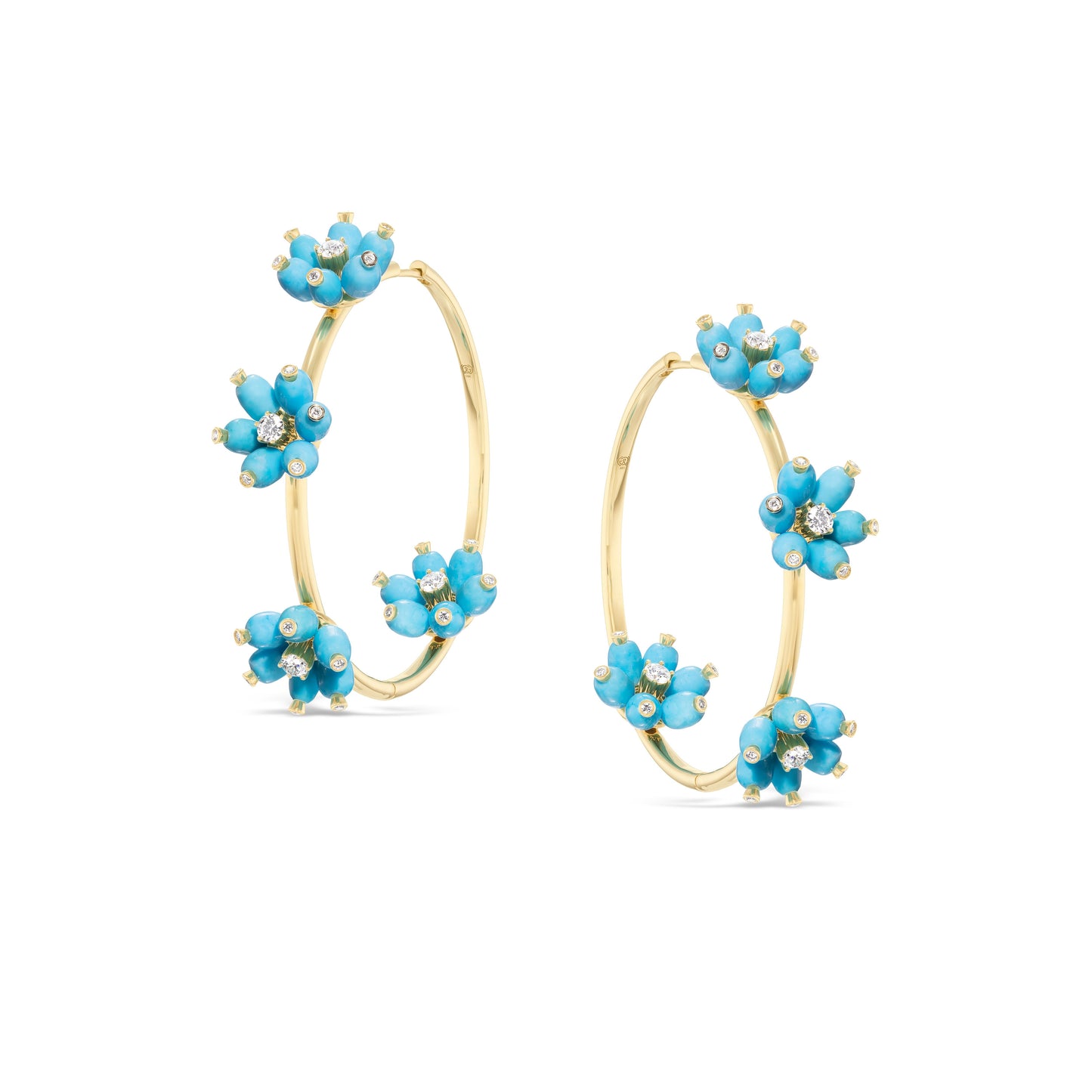 Cactus Flower Hoops with Diamonds and Turquoise