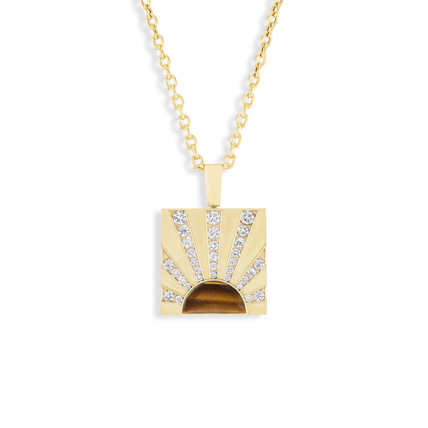 Gold and Diamond Sun Ray Pendant with Tigers Eye