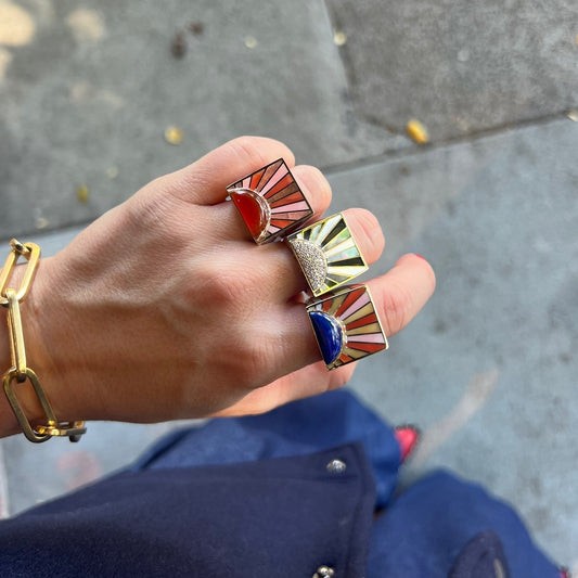 Sun Ray Ring with Lapis Center
