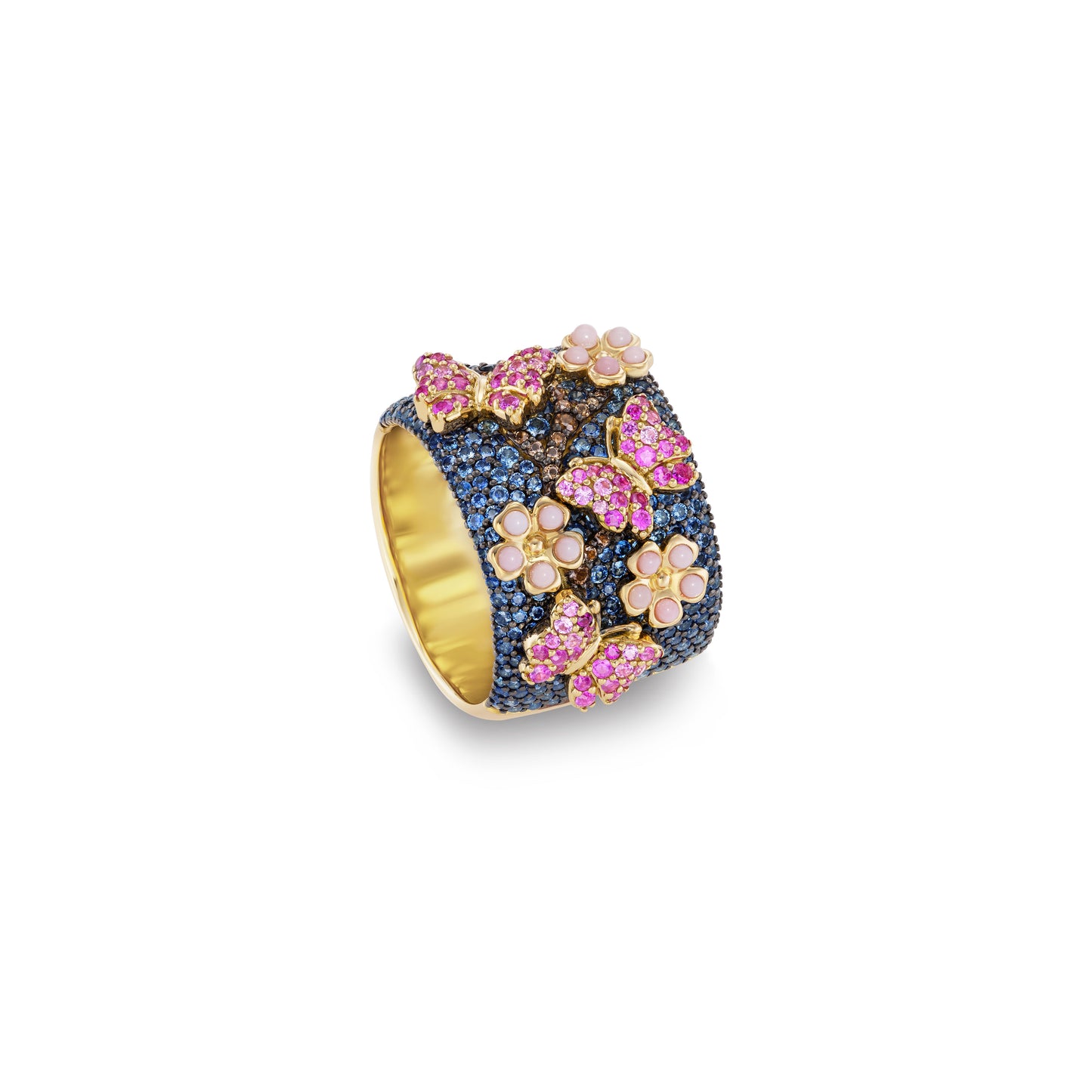 Pave Garden Cigar Band with Butterflies - Size 7