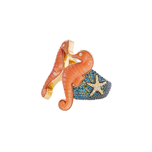 Coral Seahorse Ring