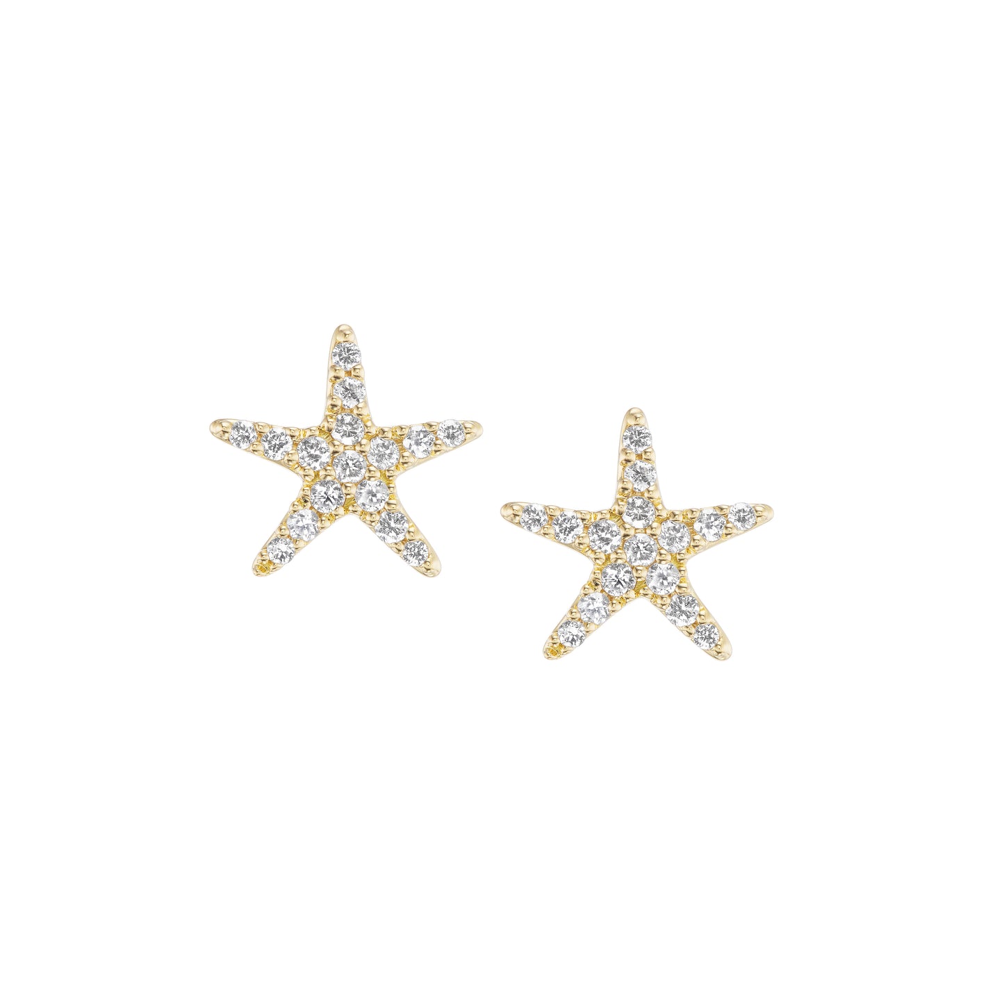 A pair of 18k yellow gold diamond starfish stud earrings.