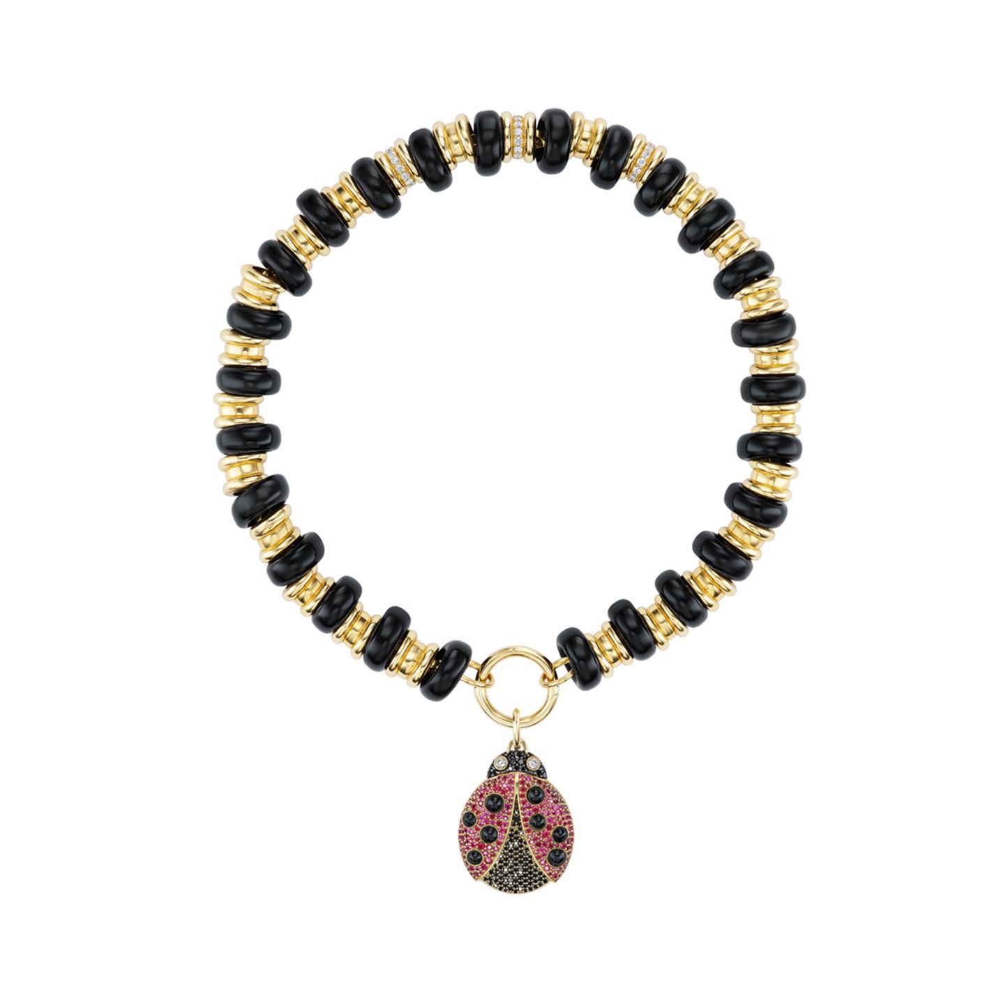 Lapis Rondelle and Diamond Necklace with Charm Clip