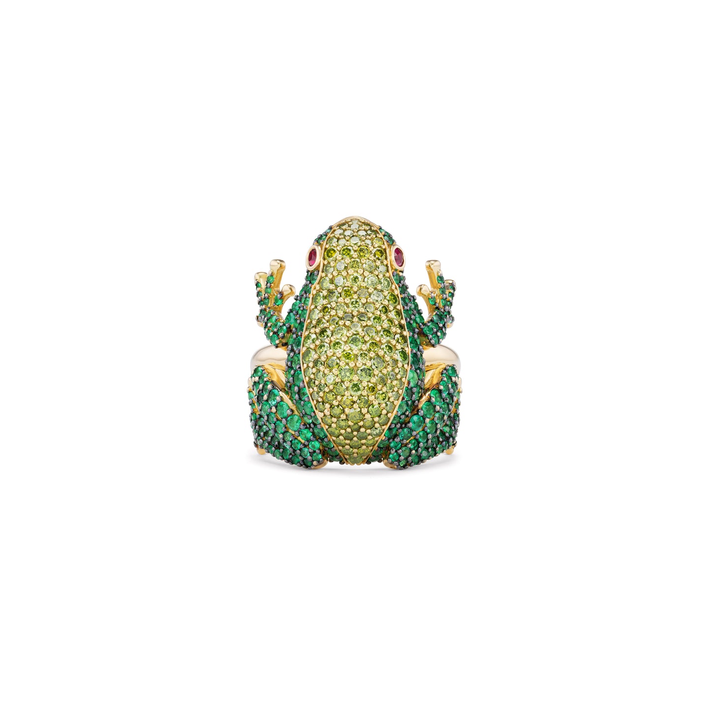 Frog Ring with Emeralds and Green Diamonds