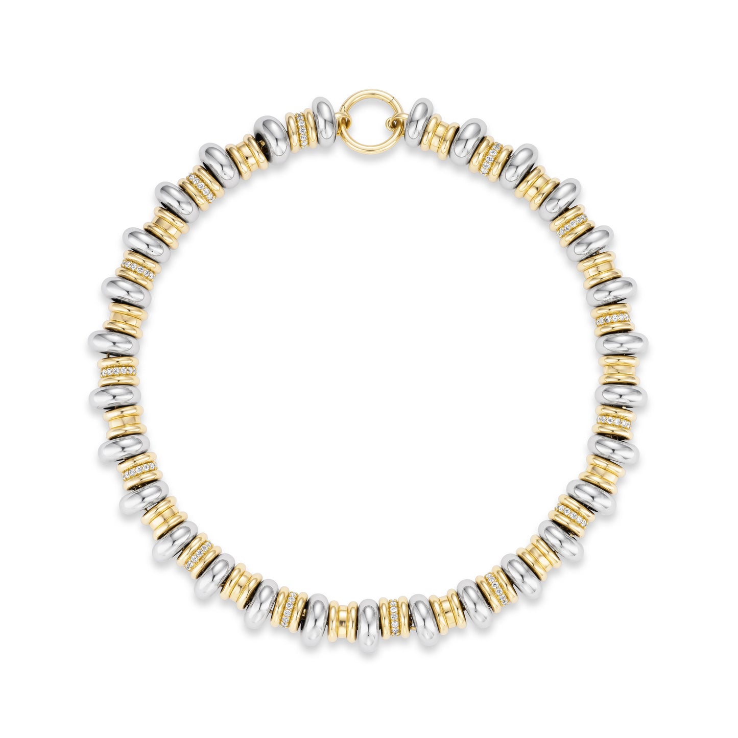 Platinum and Gold Rondelle Necklace with Diamonds