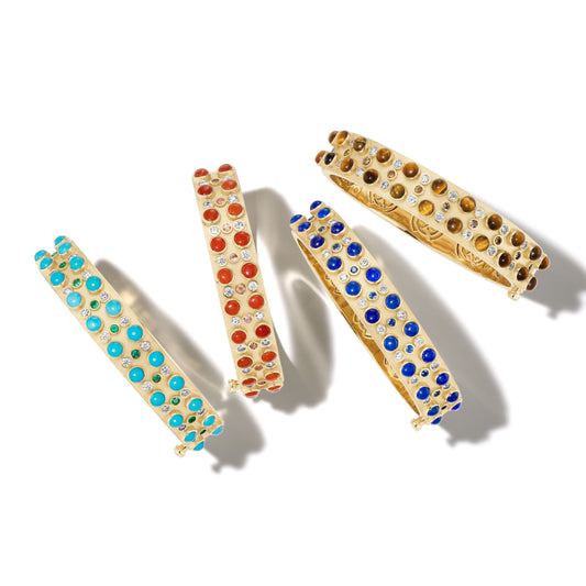 Trio Stone Cabochon Bangle with Coral