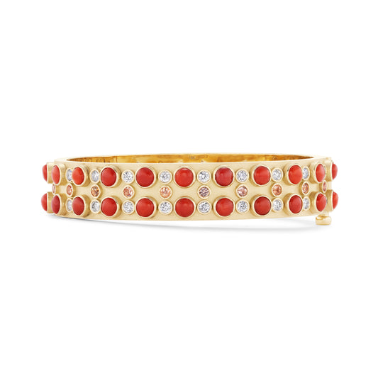 Trio Stone Cabochon Bangle with Coral