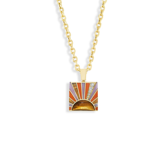 Inlay Diamond Sun Ray Pendant with an Onyx Cabochon Center