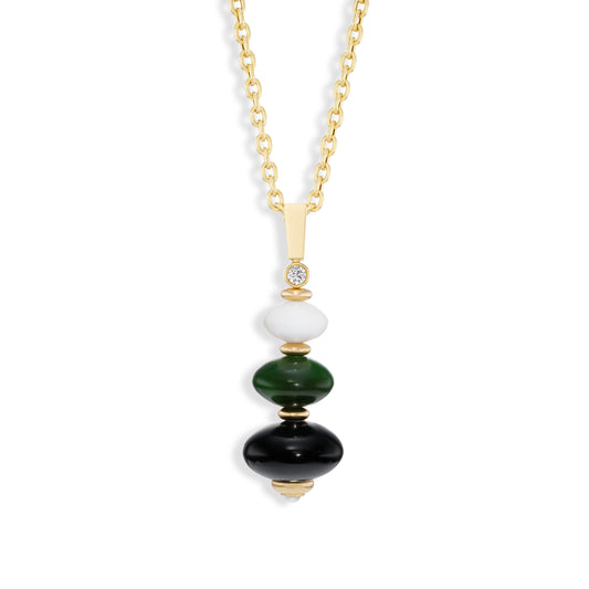 Root Pendant with Mother of Pearl, Nephrite, and Onyx