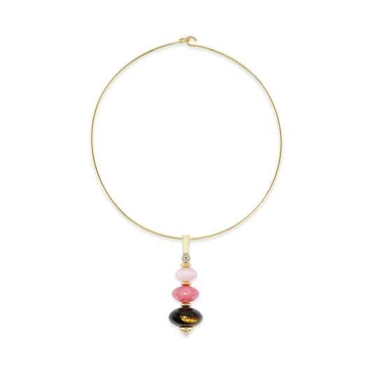Necklace with colorful beads on a white background