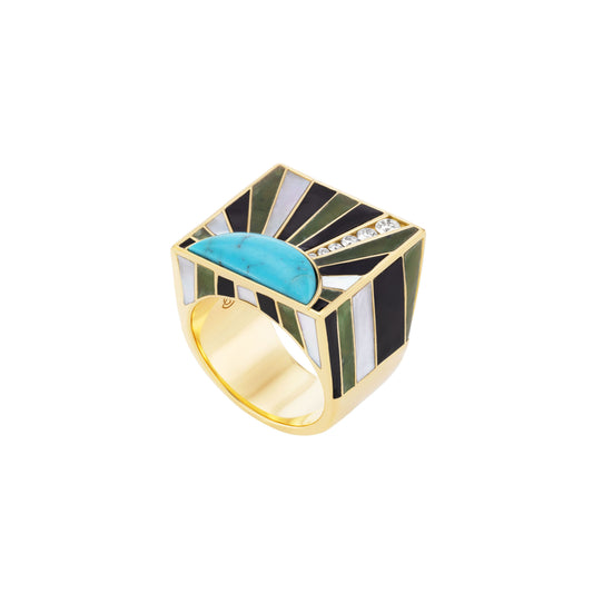 Sun Ray Ring with Turquoise Center