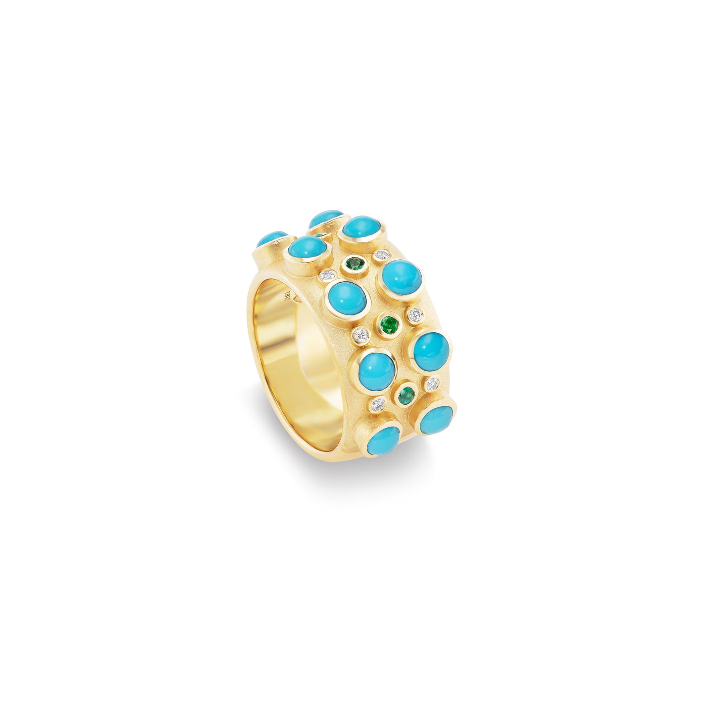 Trio Stone Cabochon Ring with Turquoise - Size 7