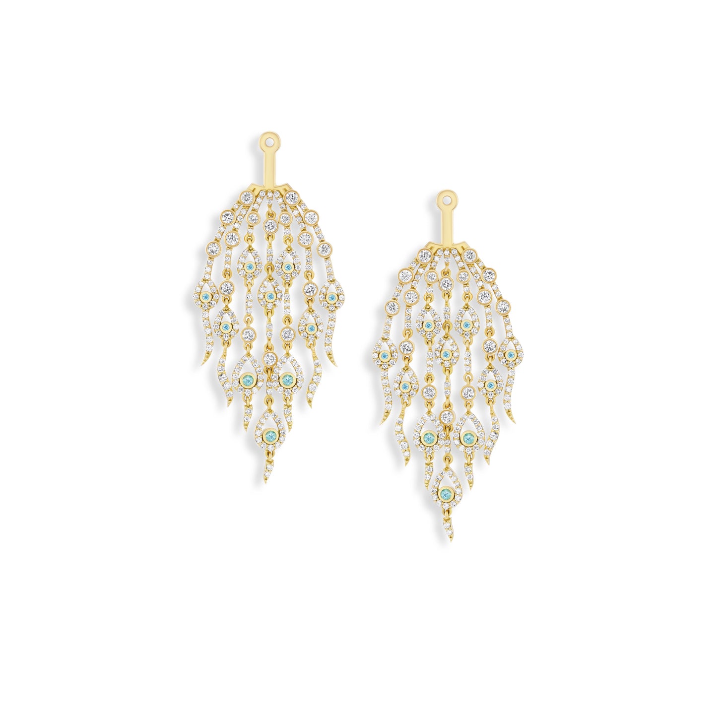 Gold and pearl earrings on a white background