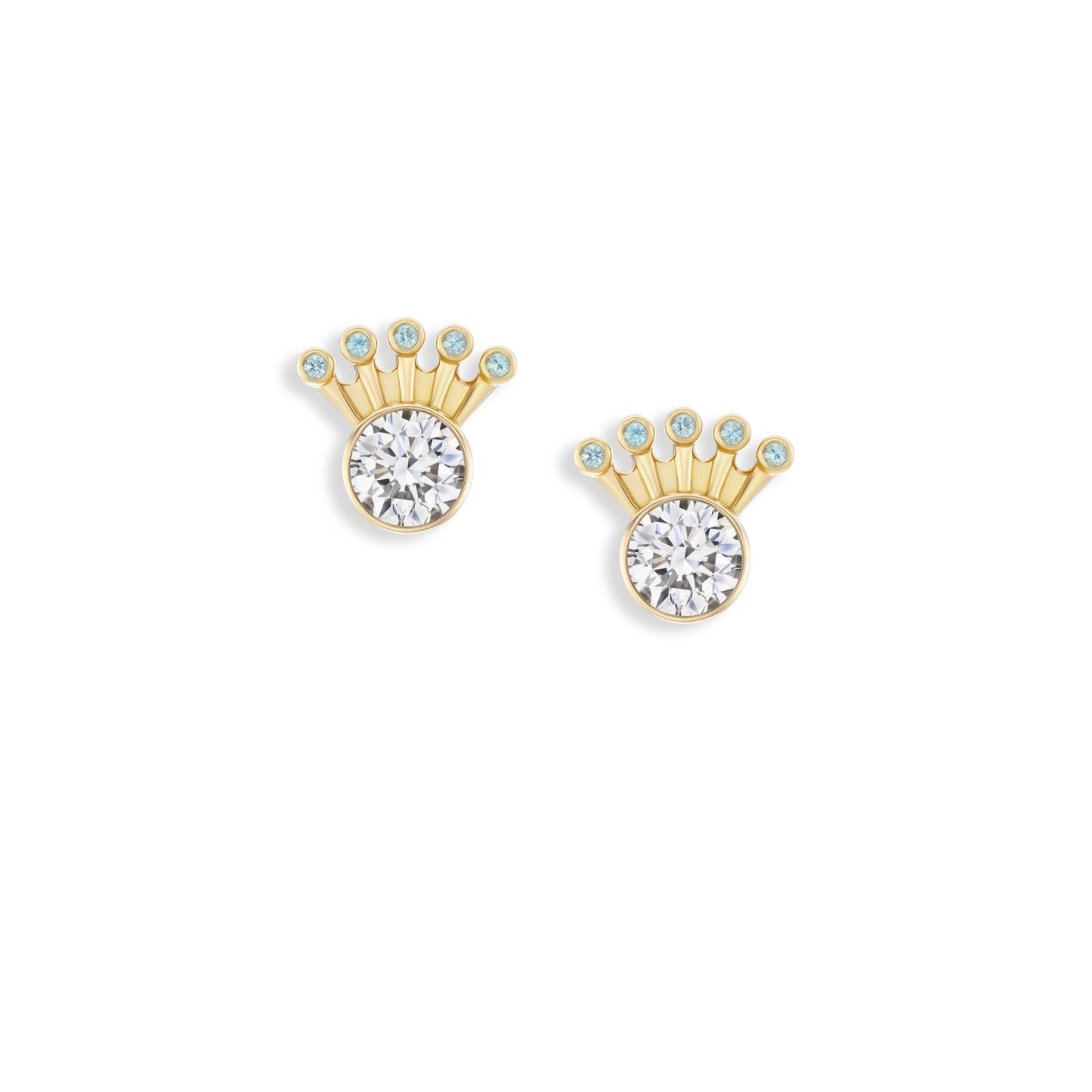 Gold and diamond earrings on a white background
