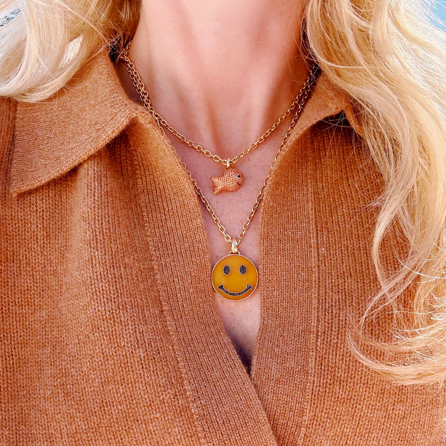 Smiley Face Pendant with Carved Stone