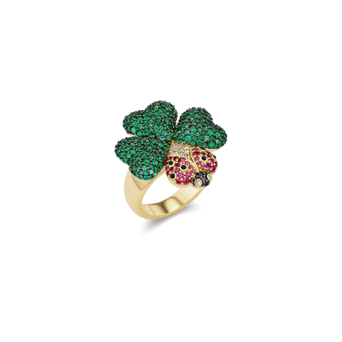 Clover Ring with Ladybug on white background