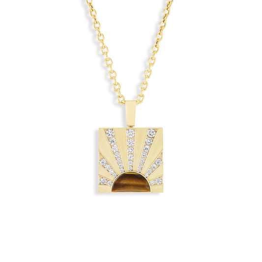 Gold and Diamond Sun Ray Pendant with Tigers Eye