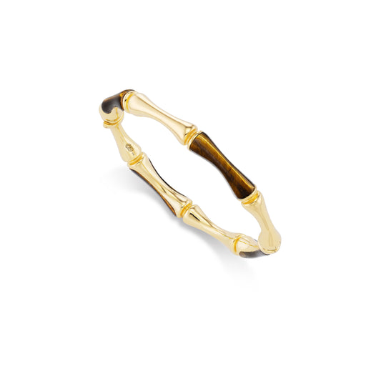 Gold Bamboo Bracelet with Carved Tigers Eye