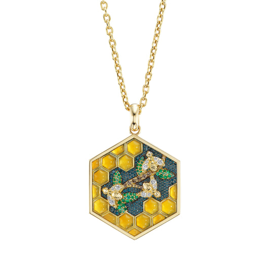 Bees and Honeycomb Pendant