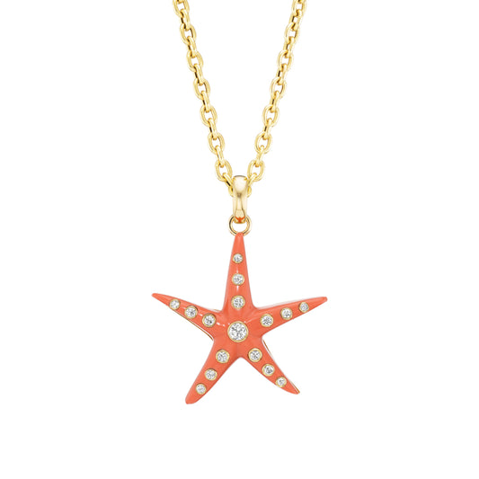 Small Starfish Pendant with Coral and Diamonds