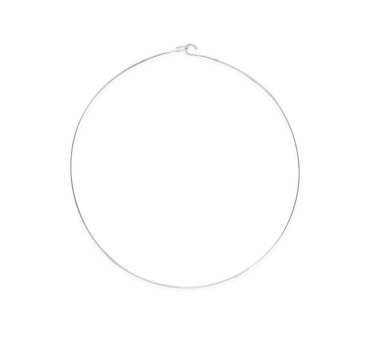 Thin silver necklace on a white background