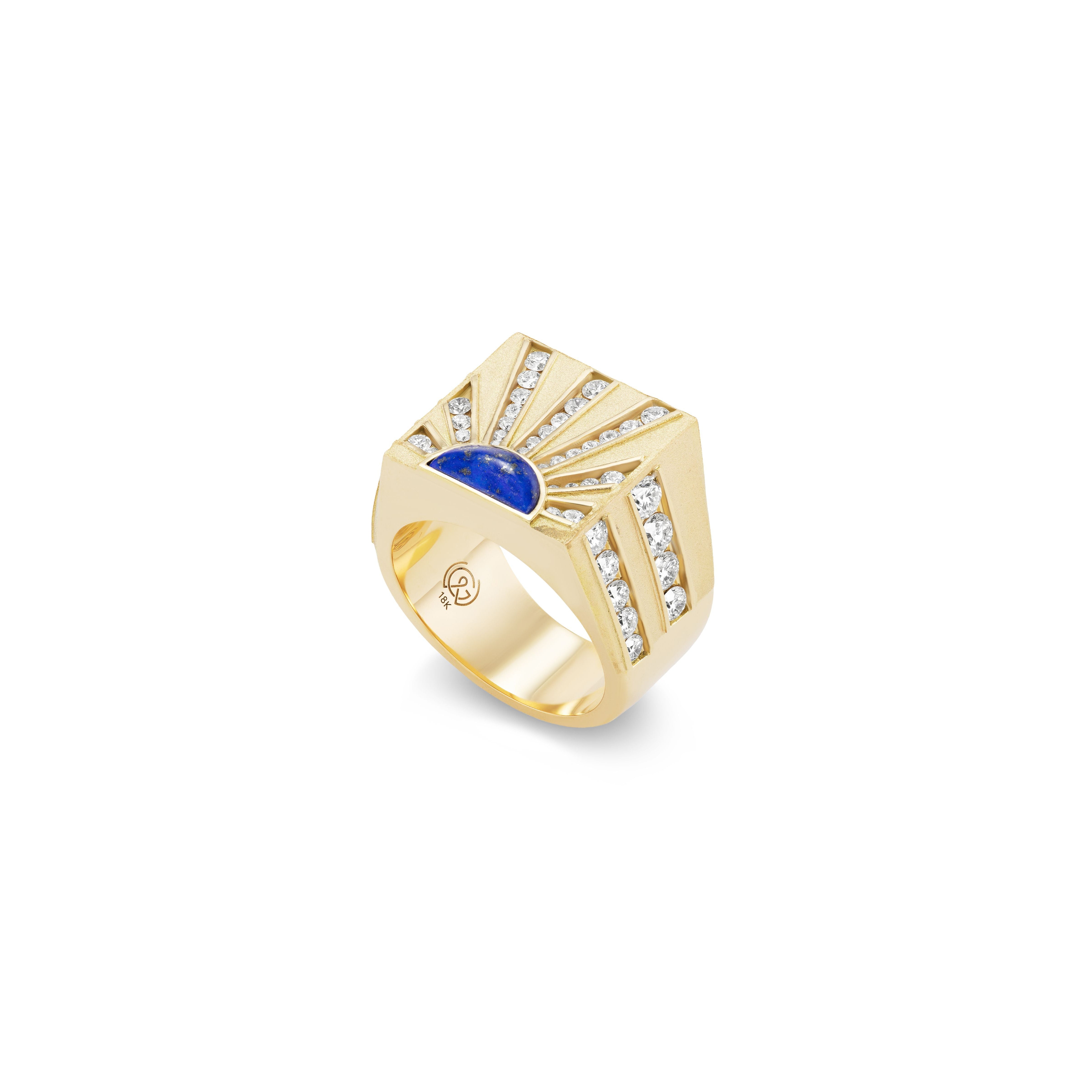 Sun With Diamond Rays Gold and Diamond Sun Ray Signet Ring with Lapis – Grace Winfrey Fine ...