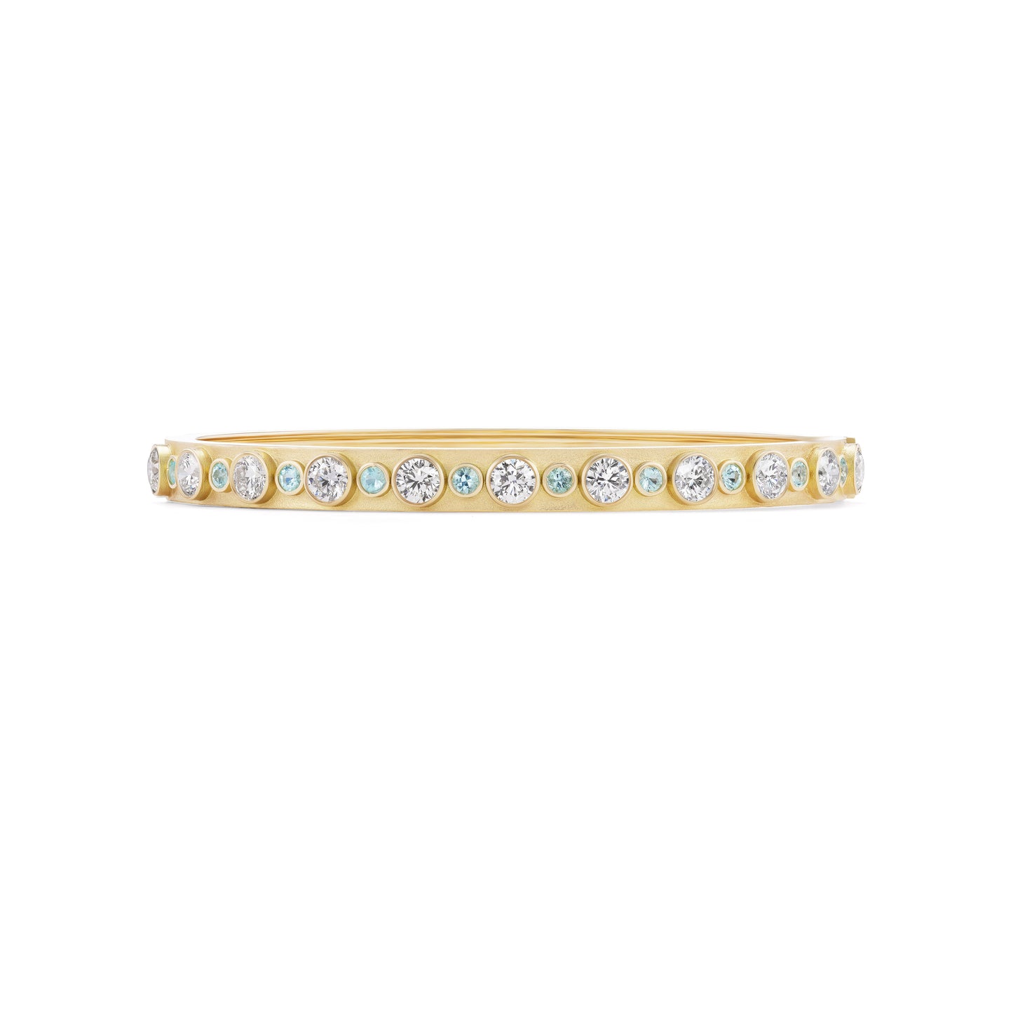 Gold ring with embedded diamonds on a white background
