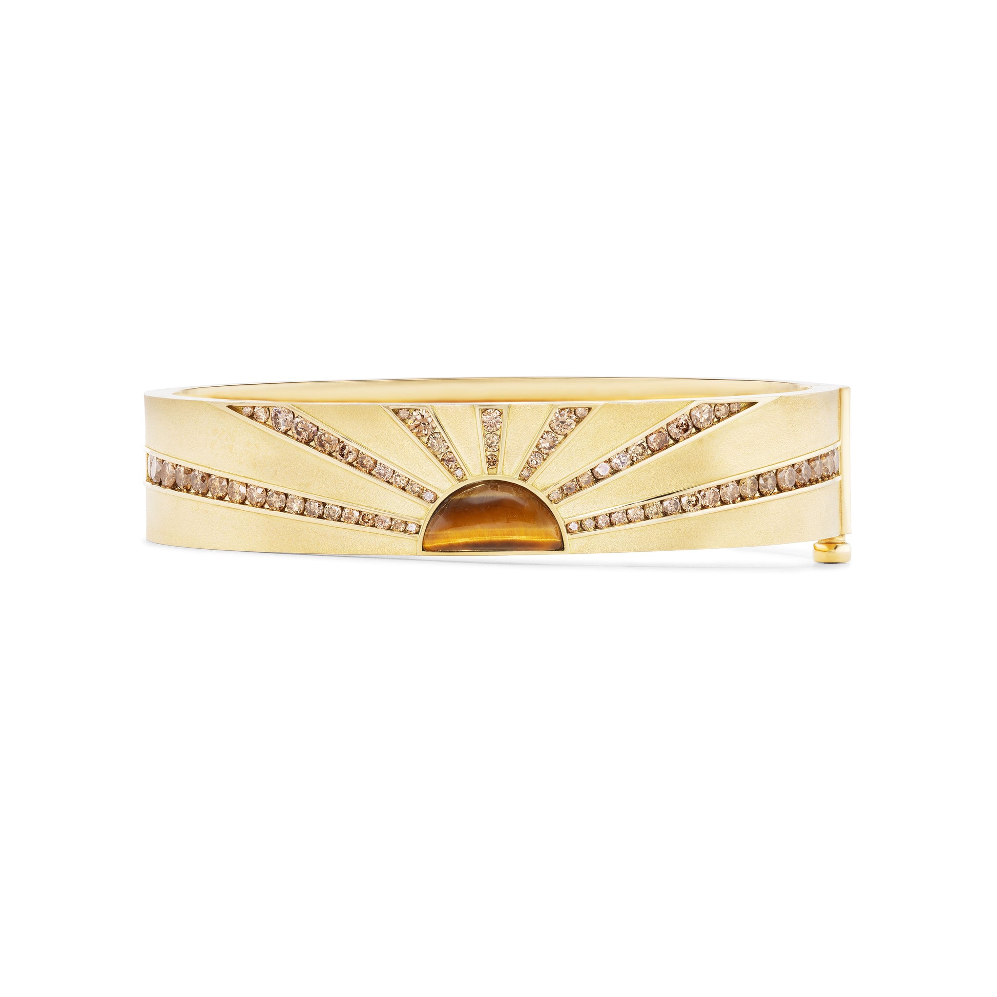 Gold bracelet with diamond accents on a white background