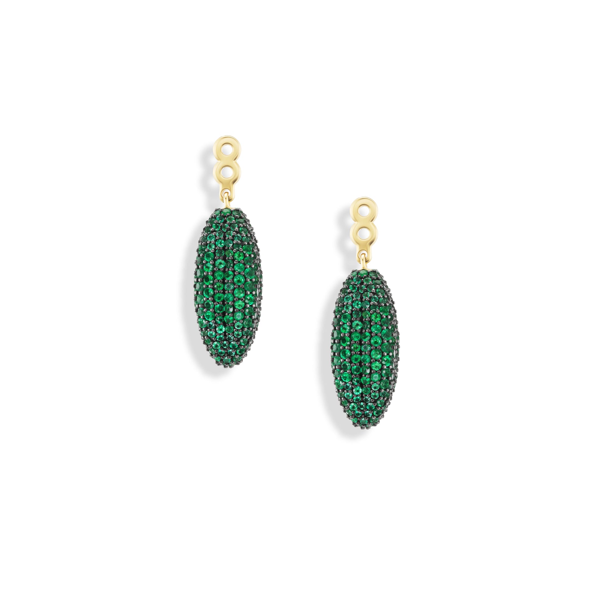 Black crescent moon earrings on a white background