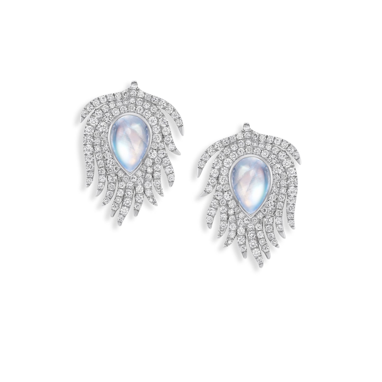 Pair of silver earrings with gemstones on a white background