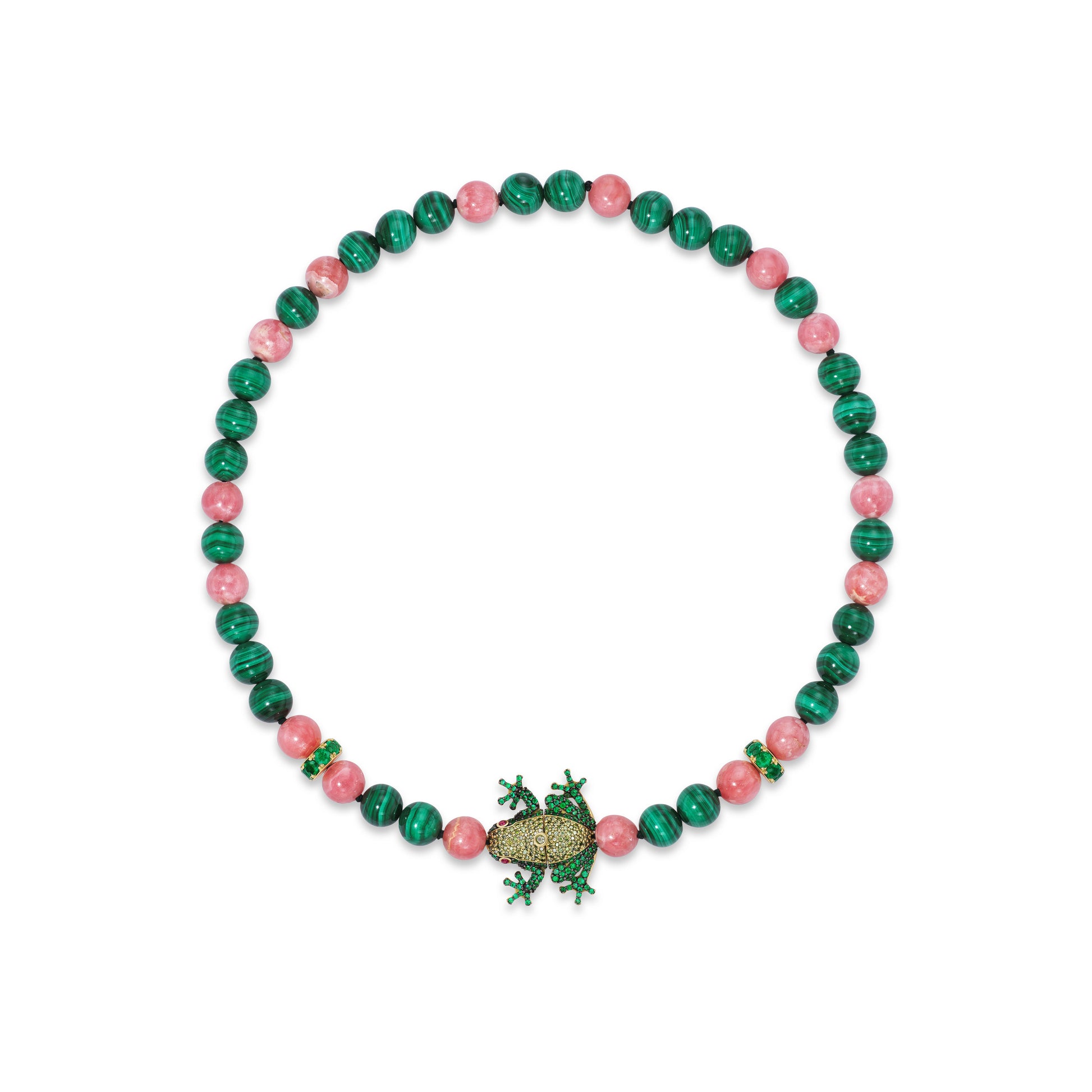 Beaded necklace with frog clasp