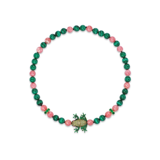 Beaded necklace with frog clasp