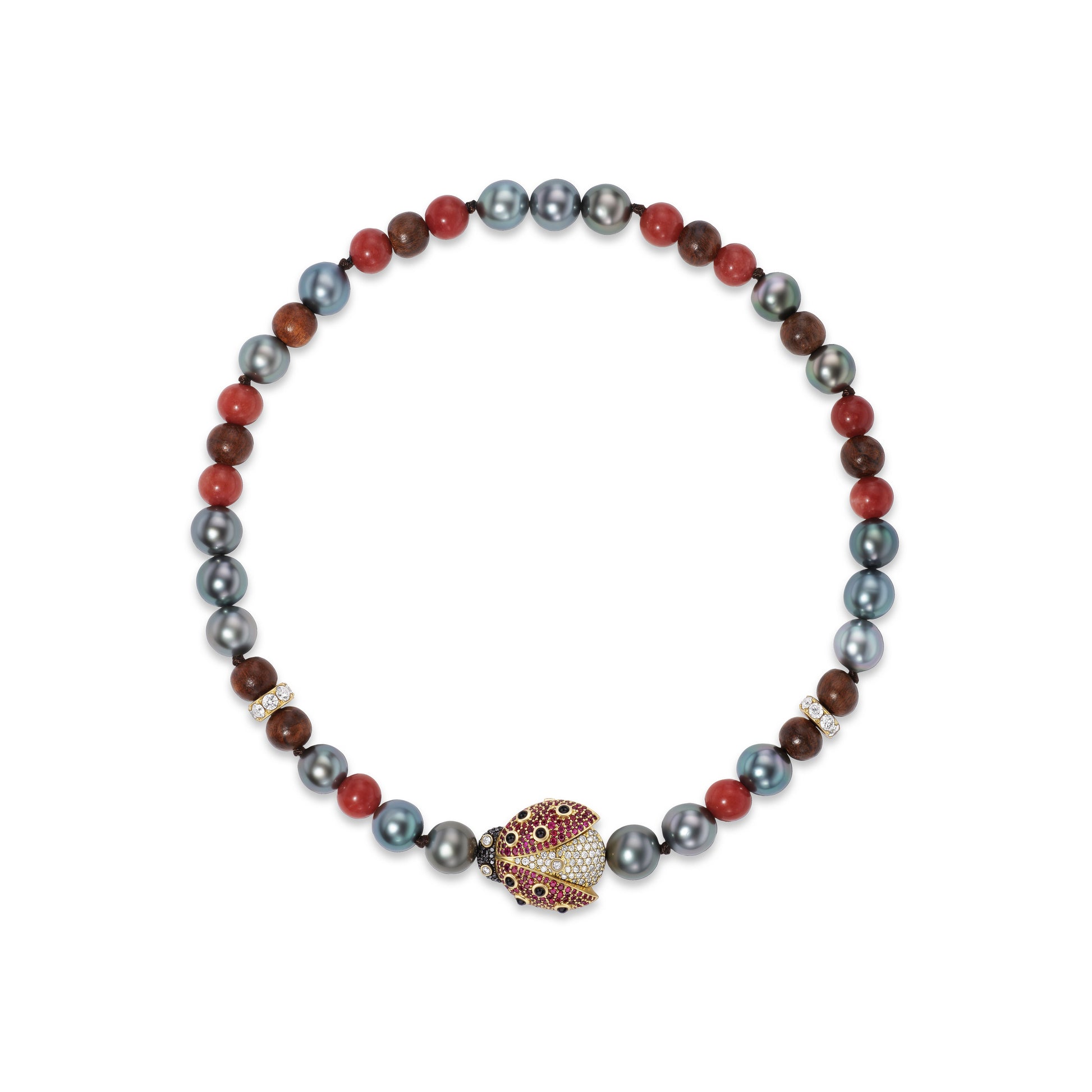 Beaded necklace with ladybug clasp
