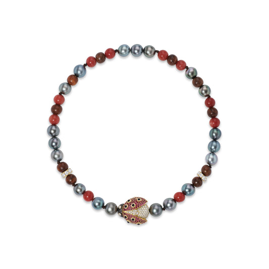 Beaded necklace with ladybug clasp