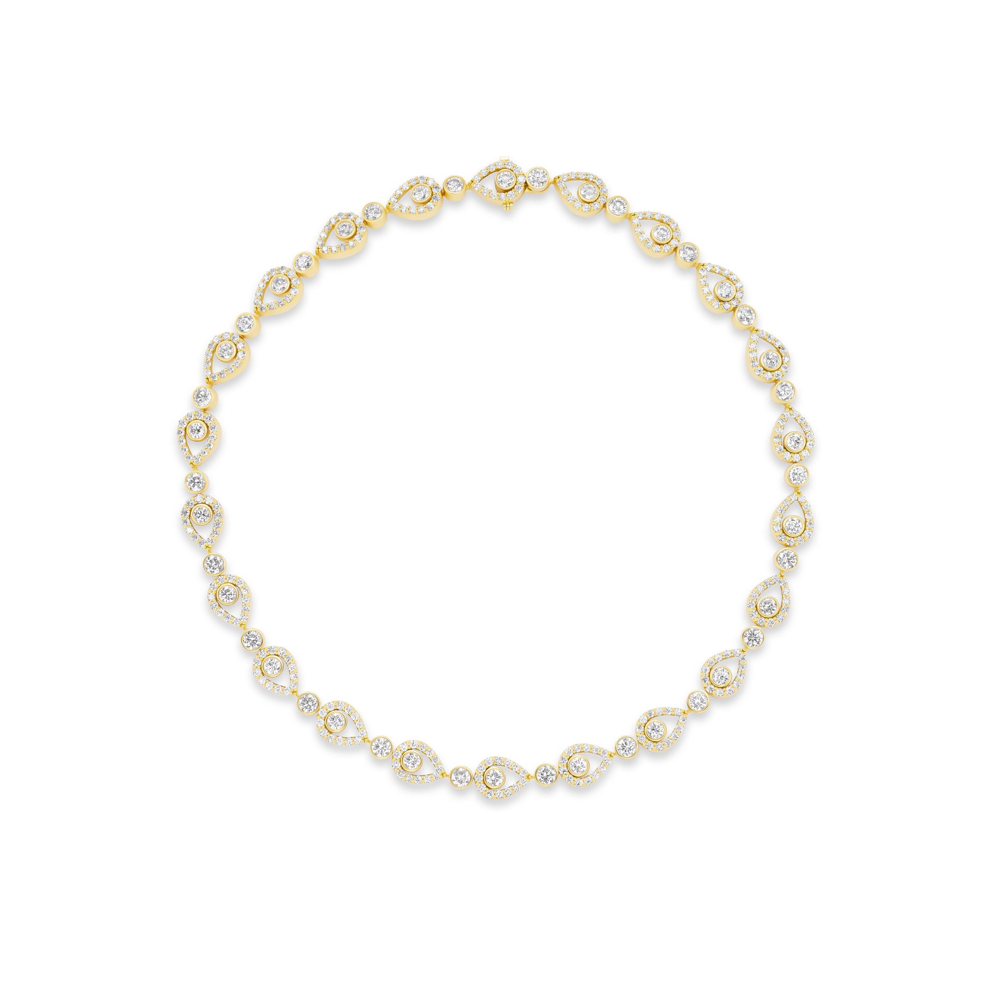 Gold necklace with pearls on a white background