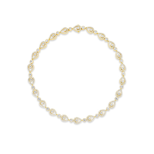 Gold necklace with pearls on a white background