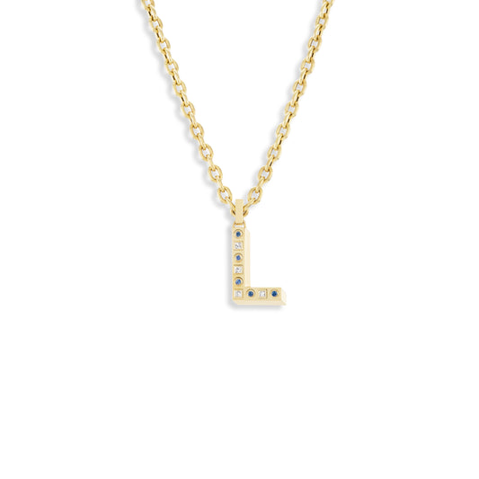 L Initial Pendant with Diamonds and Sapphires