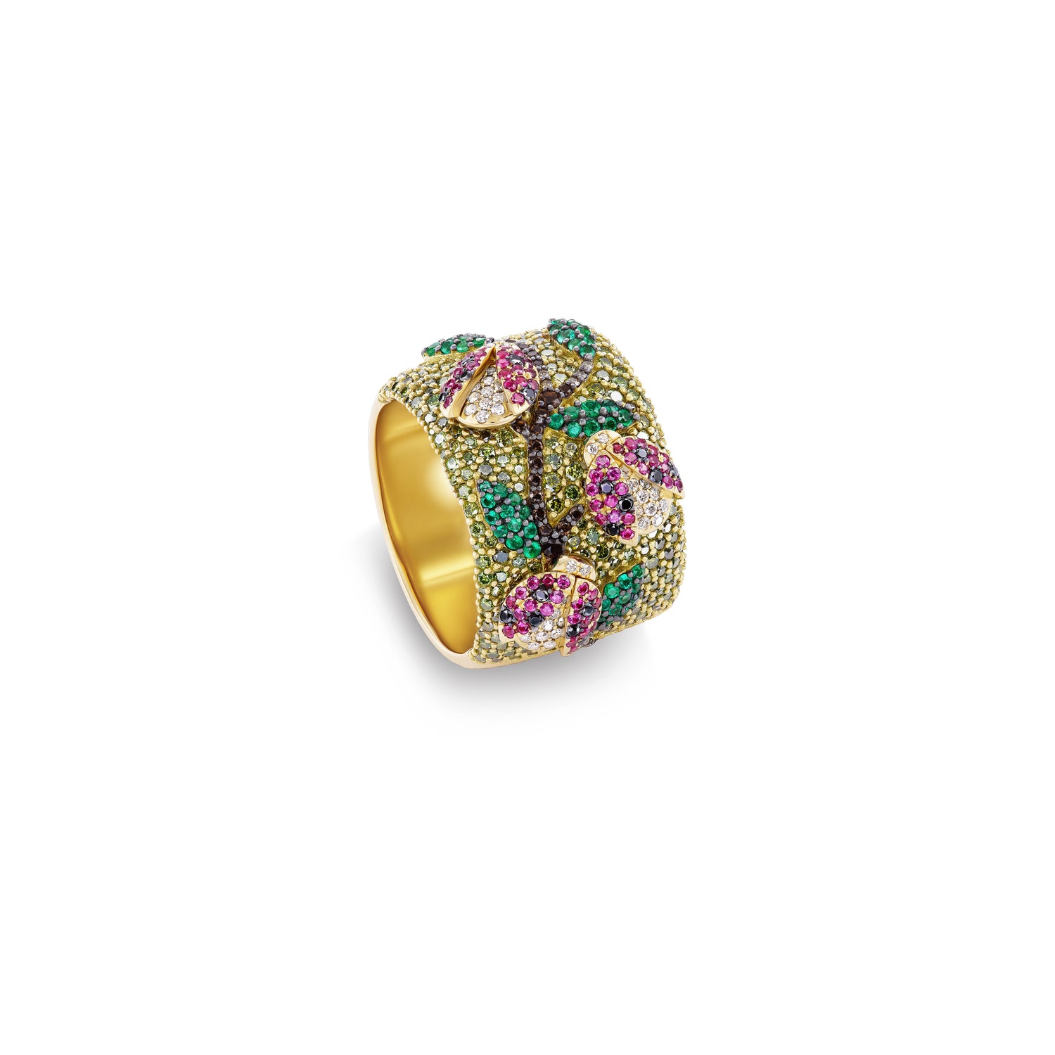 Cigar pave ring with ladybugs